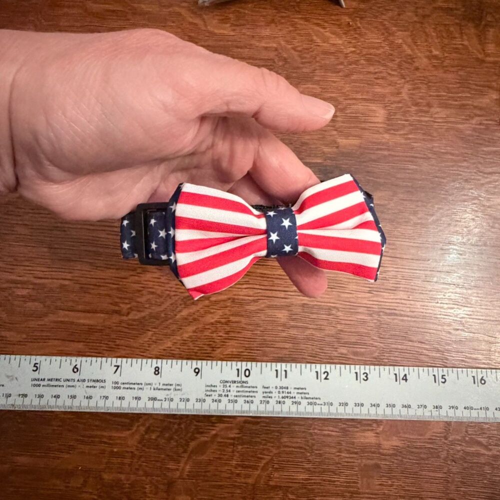 Patriotic American Flag Stars & Stripes Pet Collar with Removable Bow Tie